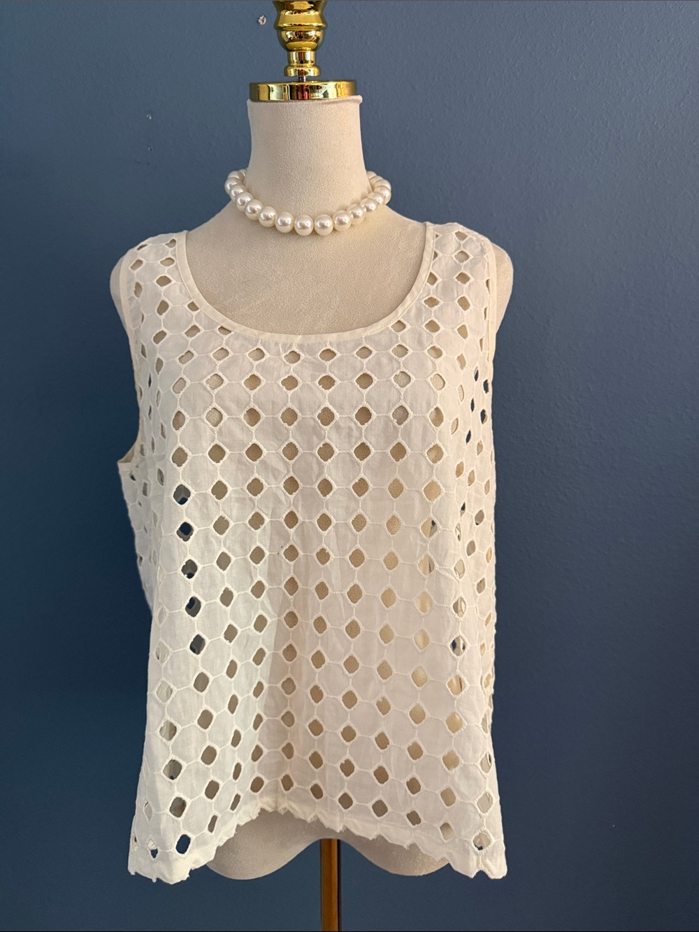 Cream Eyelet Crochet Sleeveless Tank Top - Lightweight Summer Layer